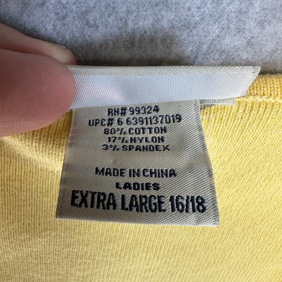 Faded Glory Stretch Top Womens Size XL 16-18 Yellow Pullover V-Neck Short Sleeve - Picture 4 of 11